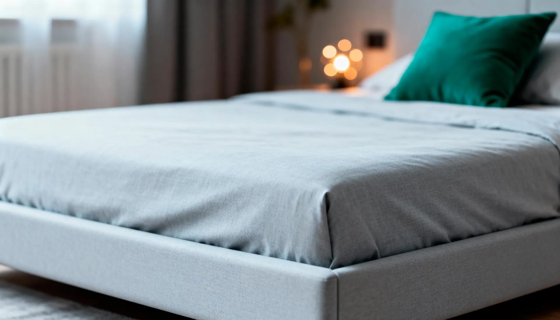 A calm, well-made bed in a modern bedroom